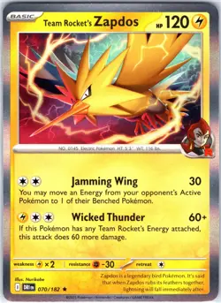 Team Rocket's Zapdos 070/182 Rare Holo Card SV10: Destined Rivals Pokemon TCG NM - Image 1