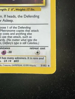 Pokemon TCG Clefairy Holo Rare Card Base Set 5/102 Unlimited LP Condition - Image 4