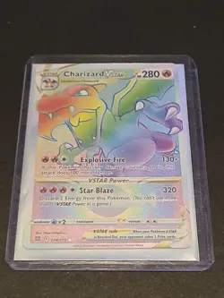 Charizard VSTAR Rainbow Secret Rare 174/172 Brilliant Stars Pokemon Card Damaged - Image 1