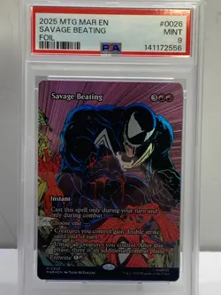 2025 MTG MARVEL'S SPIDER-MAN: SOURCE MATERIAL FOIL #0026 SAVAGE BEATING PSA 9 - Image 1