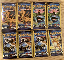 Pokemon XY Evolutions 3-Card Mini Packs - 8 Pack Lot - HEAVY weight 7.65g-7.81g - Image 1