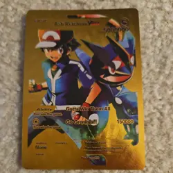 2024 Pokemon Gold Foil Fan Art Card BASIC Ash Ketchum VMaxHp 5000000 - Image 1