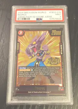PSA 9 Beerus 2024 Dragon Ball Fusion World FB03-018 Rare Judge Pack Graded Card - Image 1