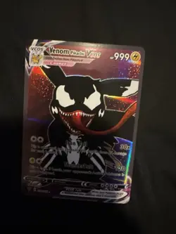 Pokemon TCG Venom as Pikachu VCOS Cosplay Custom Full Art Holographic Card - Image 1