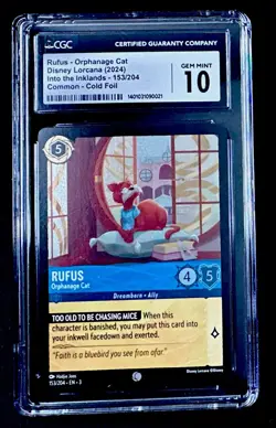 CGC 10 Rufus Orphanage Cat Foil Disney Lorcana Into The Inklands Graded Card - Image 1