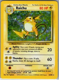 Raichu 14/102 Holo Base Set - Pokemon Card - LP - Image 1