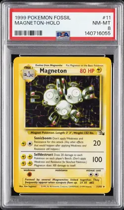 1999 POKEMON FOSSIL #11 MAGNETON-HOLO PSA 8 - Image 1