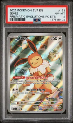 2025 POKEMON PRISMATIC EVOLUTIONS POKEMON CENTER ETB PROMO #173 EEVEE PSA 8 - Image 1