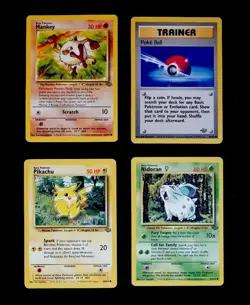 Vintage Pokemon Cards Lot: 4x Jungle Commons- Pikachu Mankey Nidoran Pokeball MP - Image 1