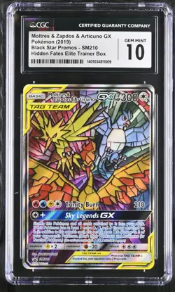 Moltres & Zapdos & Articuno GX SM210 CGC 10 Black Star Promo ETB Pokemon Card - Image 1