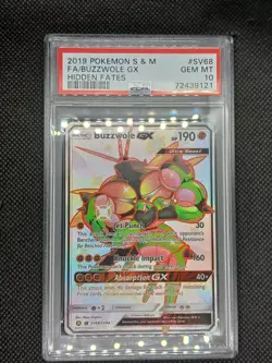 2019 POKEMON SUN & MOON HIDDEN FATES #SV68 FULL ART/BUZZWOLE GX PSA 10 - Image 1