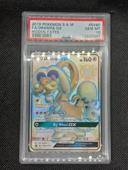 2019 POKEMON SUN & MOON HIDDEN FATES #SV80 FULL ART/DRAMPA GX PSA 10 - Image 1