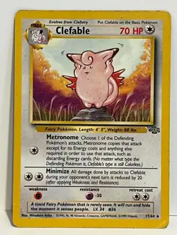 Vintage 1999 Pokemon TCG Jungle CLEFABLE Non-Holo Rare 17/64 HP (Damaged) - Image 1