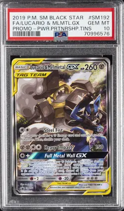 2019 POKEMON SM BLACK STAR PROMO #SM192 FULL ART/LUCARIO & MELMETAL GX PSA 10 - Image 1