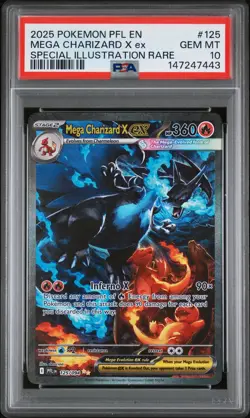 2025 POKEMON PFL EN-PHANTASMAL FLAMES #125 MEGA CHARIZARD X EX PSA 10 - Image 1