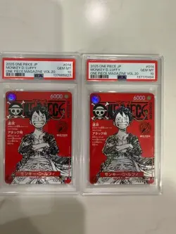LOT of 2 ONE PIECE JAPANESE PROMOS MAGAZINE VOL.20 #014 MONKEY D. LUFFY PSA 10 - Image 1