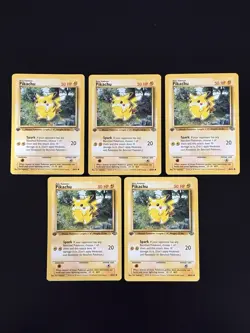 Pikachu First Edition Jungle Common Pokemon Card Lot Of 5 MP/LP Vintage WOTC - Image 1