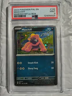 2023 Pokemon Paldea EN Maschieff Mabostiff ex BOX #142 PSA 9 - Image 1
