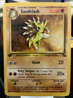 1st Edition Sandslash 41/62, Fossil Set, Pokemon TCG, WOTC, 1999, Uncommon, LP - Image 1