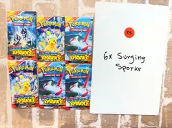 LOT OF 6 Pokemon TCG: Surging Sparks Booster Pack LOT - Image 1