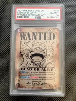 2024 One Piece EN OP09 Monkey D. Luffy Wanted Poster Alternate Art #119 PSA 10 - Image 1