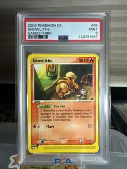 PSA 9 MINT 2003 POKEMON EX SANDSTORM #65 GROWLITHE SANDSTORM E-CARD - Image 1