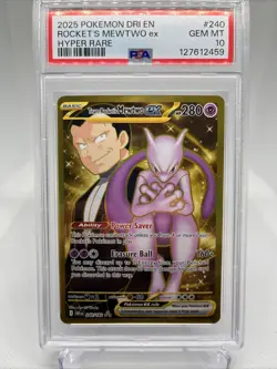 2025 POKEMON DRI EN-DESTINED RIVALS HYPER RARE TEAM ROCKET'S MEWTWO EX PSA 10 - Image 1