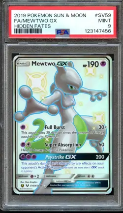 Mewtwo GX SV59/SV94 Hidden Fates Shiny Vault Rare PSA 9 Mint Pokemon Card - Image 1