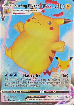 Surfing Pikachu Vmax 009/025 Celebrations NM Full Art Ultra Rare Pokemon Card - Image 1