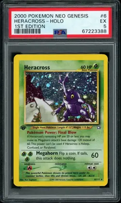 2000 Pokemon Neo Genesis 1st Edition Heracross #6 Holo Rare PSA 5 EX - Image 1