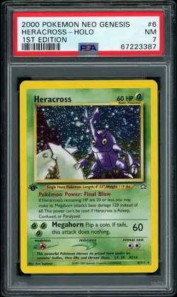 2000 Pokemon Neo Genesis 1st Edition Heracross #6 Holo Rare PSA 7 NM - Image 1