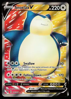 Snorlax V 197/202 Ultra Rare Sword & Shield Base Set Pokemon Card - Image 1