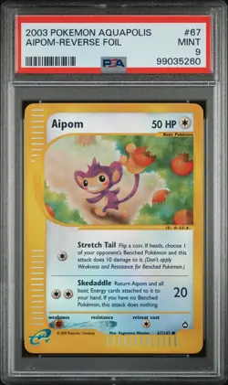 2003 POKEMON AQUAPOLIS #67 AIPOM-REVERSE FOIL PSA 9 - Image 1