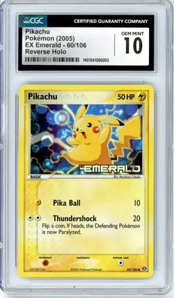 Pokemon Pikachu #60 EX Emerald Reverse Holo CGC 10 Gem Mint - Image 1