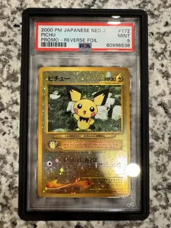 2000 Pokemon Japanese Neo 2 Pichu Promo Reverse Foil #172 PSA 9 Mint - Image 1