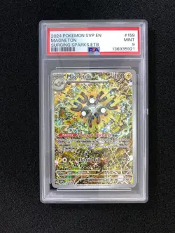 2024 Pokemon TCG EN Surging Sparks ETB SVP EN 159 Magneton Holo PSA 9 #1 WS48 - Image 1