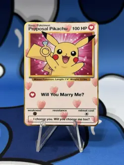 Pokemon Proposal Pikachu “Will You Marry MeU” METAL Gold Custom Pokemon Card - Image 1