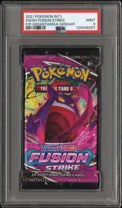 2021 POKEMON INT'L SWORD & SHIELD FUSION STRIKE FOIL PACK FOIL PACK PSA 9 - Image 1