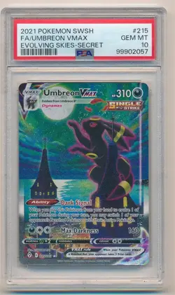 2021 POKEMON SWORD & SHIELD EVOLVING SKIES SECRET UMBREON VMAX #215 PSA 10 GEM - Image 1