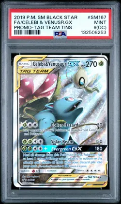 2019 POKEMON SM BLACK STAR PROMO #SM167 FULL ART/CELEBI & VENUSAUR GX PSA 9 OC - Image 1