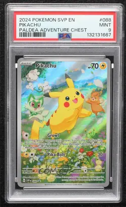 Pikachu (Paldea Adventure Chest) Holo Pokemon Scarlet & Violet Black Star PSA 9 - Image 1