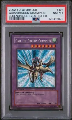2002 Yu-Gi-Oh! Gaia the Dragon Champion LOB-125 Secret Rare 1st Edition PSA 8 - Image 1