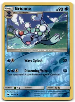 2017 Sun & Moon Pokemon Trading Card #40 Brionne Reverse Holo TCG - Image 1