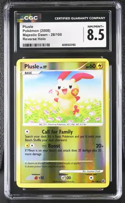 CGC 8.5 Plusle 28/100 Reverse Holo Majestic Dawn Pokemon Card - Image 1