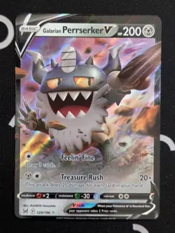Galarian Perrserker V 129/196 Pokemon Lost Origin SWSH Ultra Rare Holo Card NM - Image 1