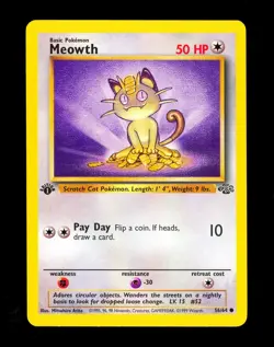 1999 Pokemon MEOWTH Jungle Set 1ST EDITION Non Holo Card 56/64 Ink Dot Error NM - Image 1