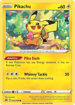 Pikachu 052/196 SWSH11: Lost Origin Common Unlimited Pokemon TCG NM - Image 1