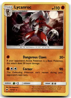 Lycanroc (75) 75/147 SM - Burning Shadows Holo Rare Holo Pokemon TCG NM - Image 1