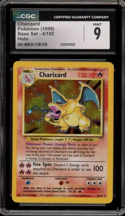 Pokemon Charizard Base Set Unlimited Holo Rare #4 CGC 9 Mint - Image 1