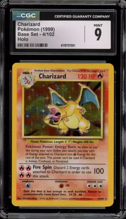 Pokemon Charizard Base Set Unlimited Holo Rare #4 CGC 9 Mint - Image 1